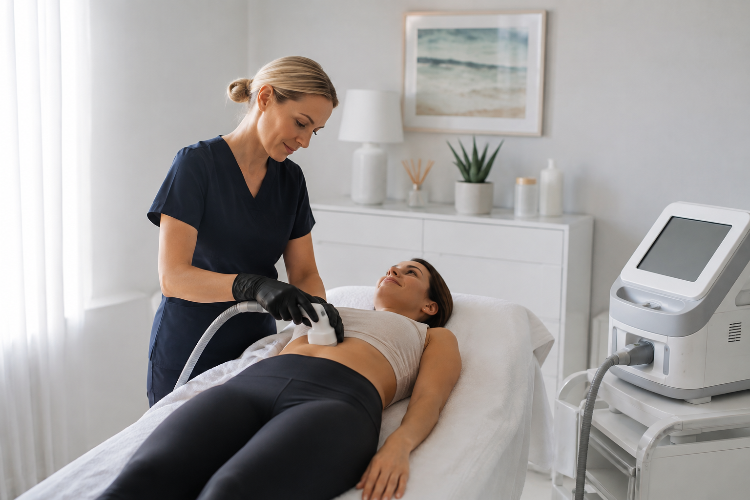 Professional treatment equipment set up in a client's living room ready for a home appointment
